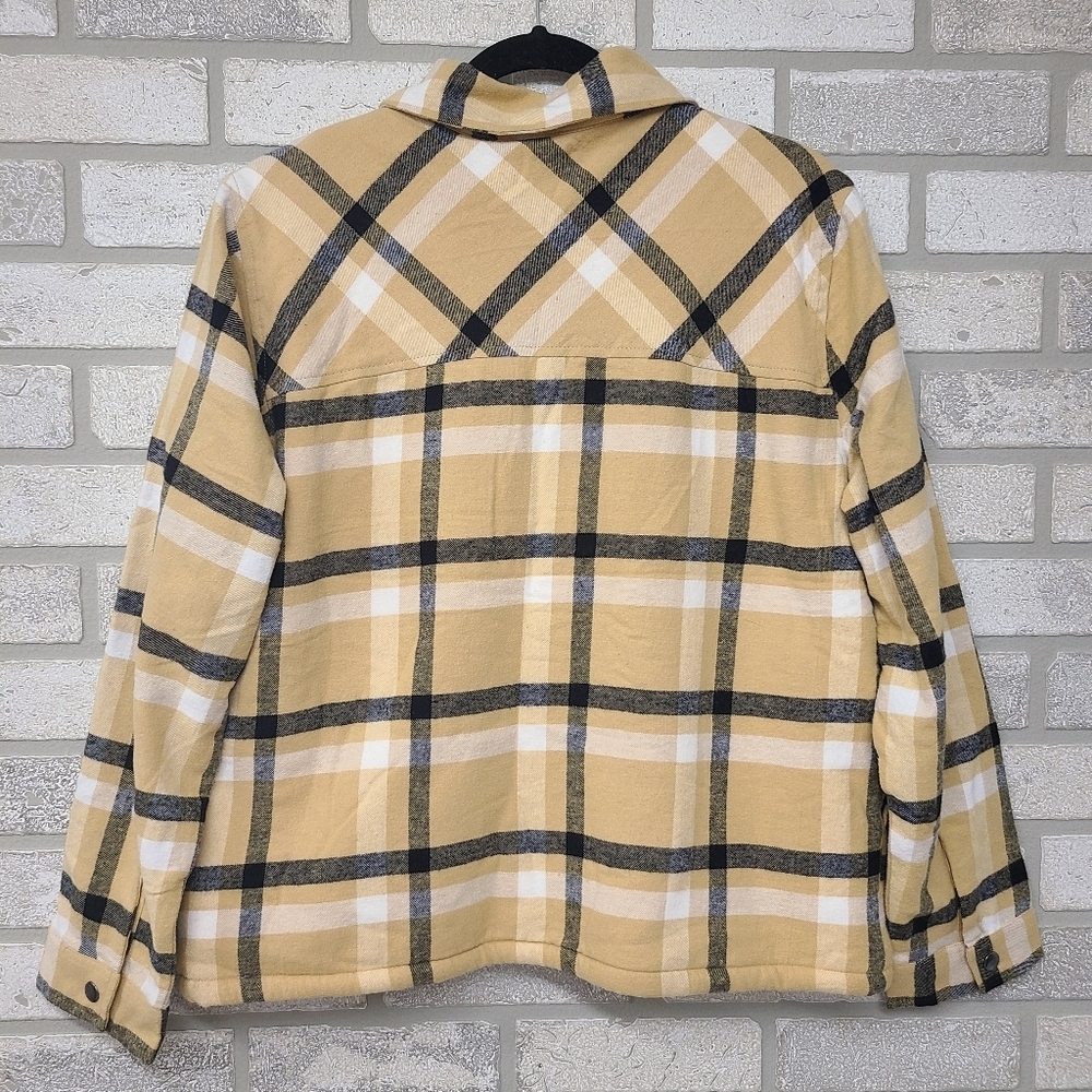 Lucky Brand Tan Black Snap Fleece Lined Shacket Medium - Picture 4 of 7